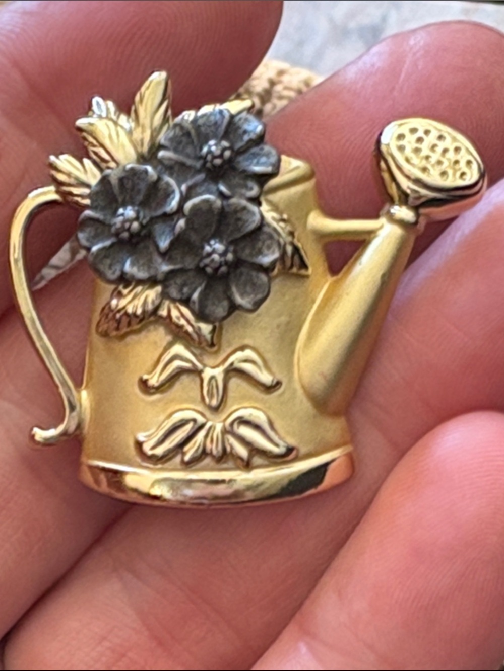 Gorgeous Vintage Brooch Watering Can Floral Brooch - Women Jewelry